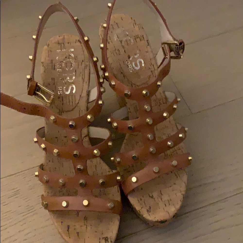KORS cork studded wedges